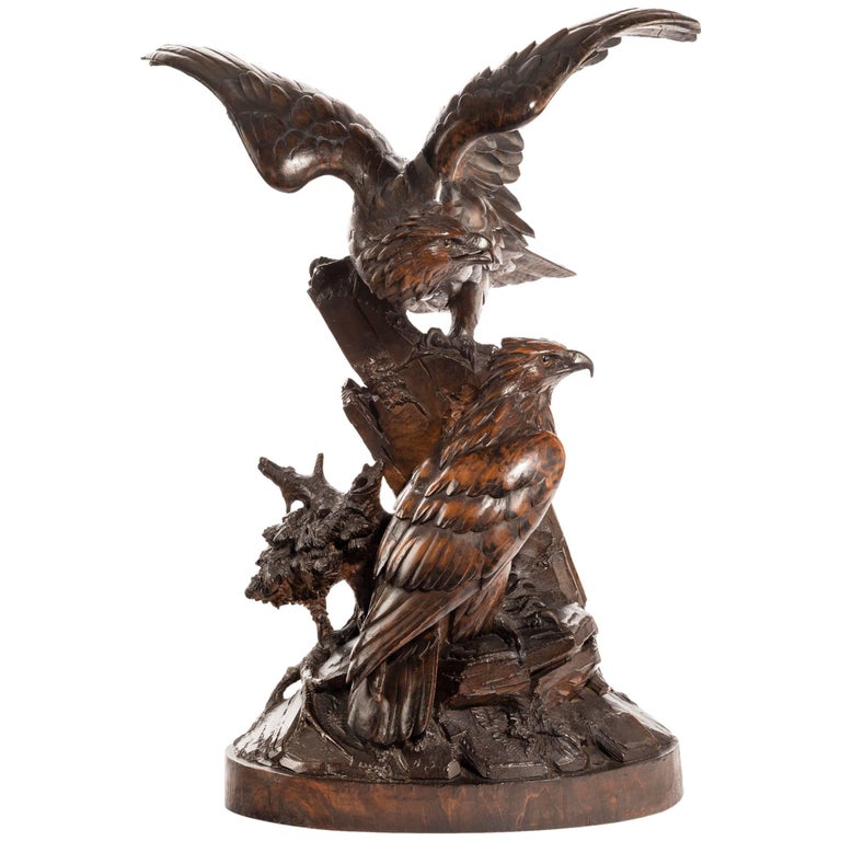 ‘Black Forest’ Linden Wood Carving of a Pair of Falcons For Sale at 1stdibs