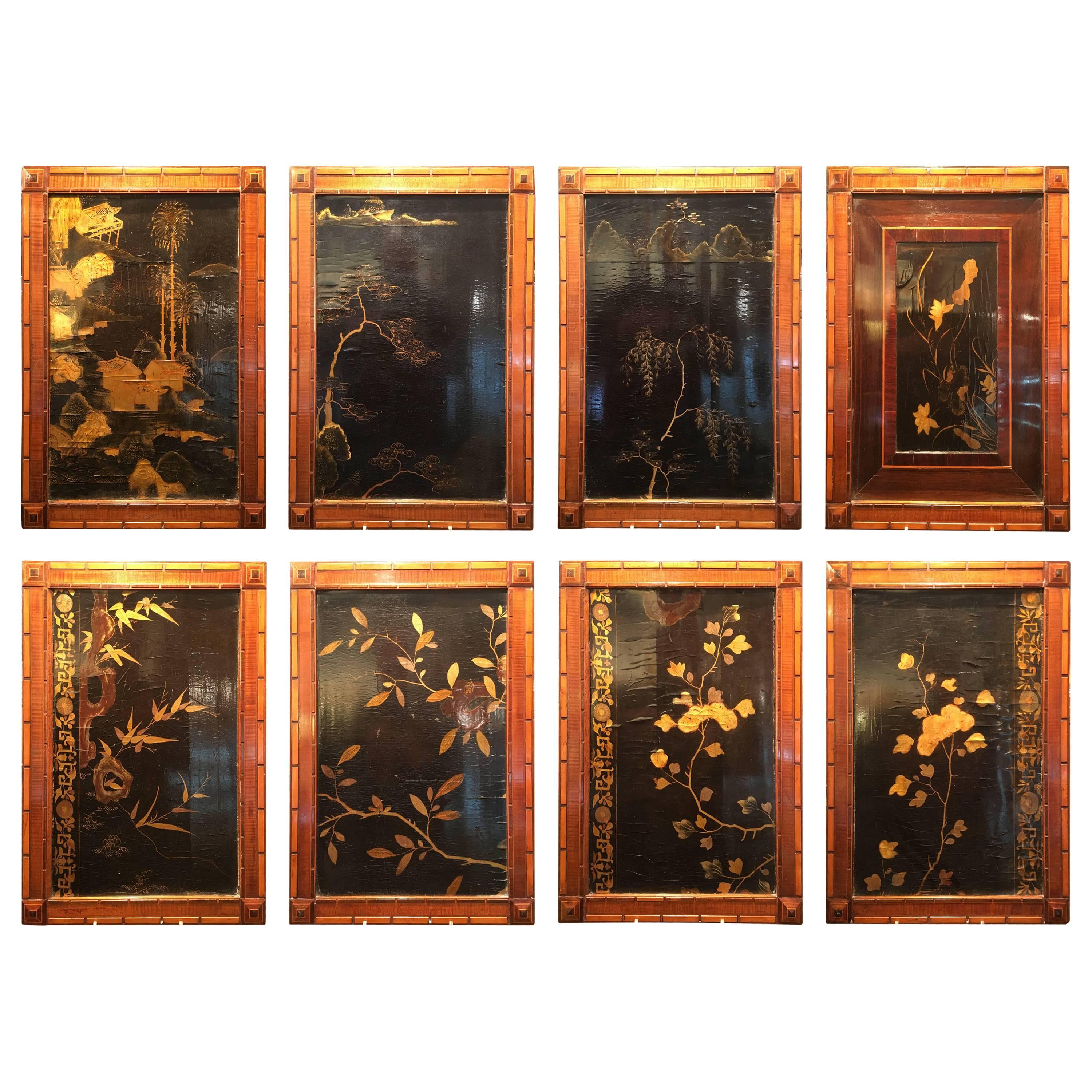 Set of Eight Chinese Export Lacquer Panels from a Cruise Ship For Sale