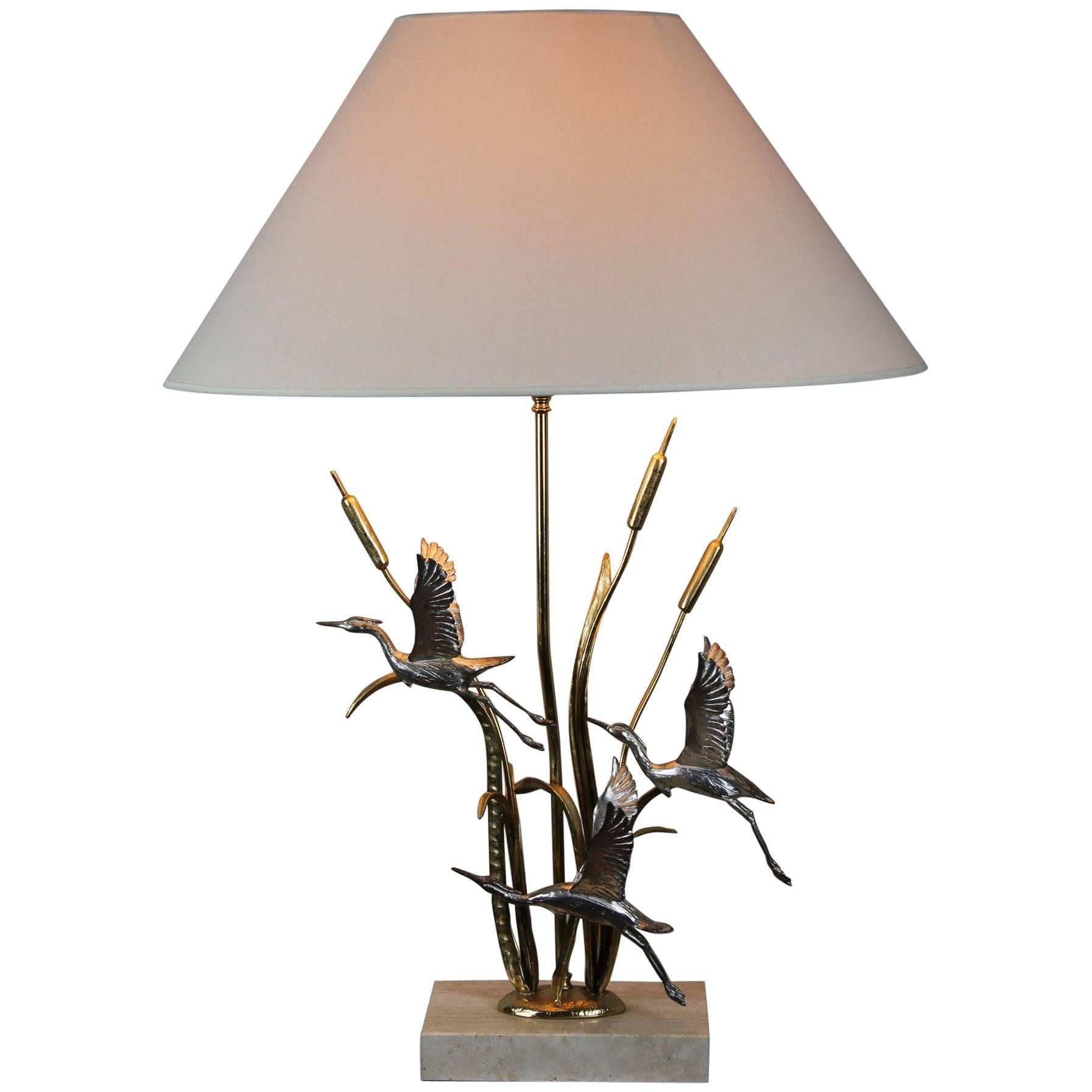 1970s Herons, Cattails Table Lamp by Lanciotto Galeotti for L' Originale, Italy