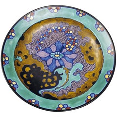 Large Dutch Art Deco 1929 Gouda Plate with ''Bloemen'' Design