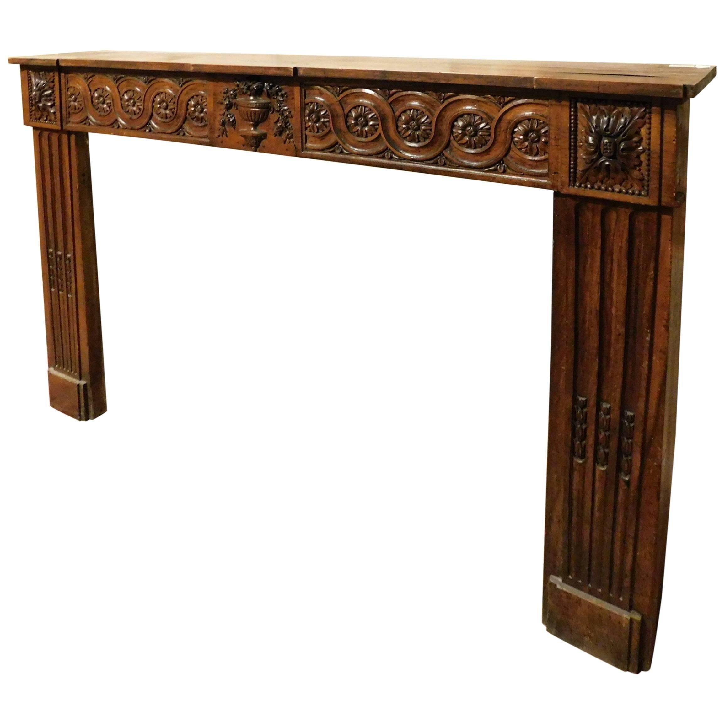 18th Century Richly Carved Wood Fireplace Mantel