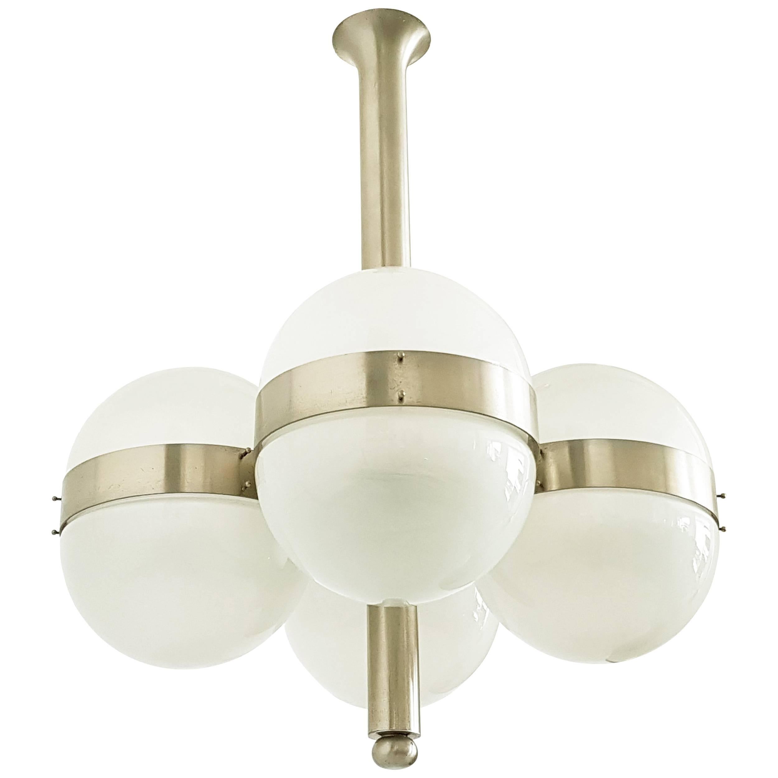 Large Nickel-Plated Brass and Glass 1963 Tetraclio Chandelier by Sergio Mazza