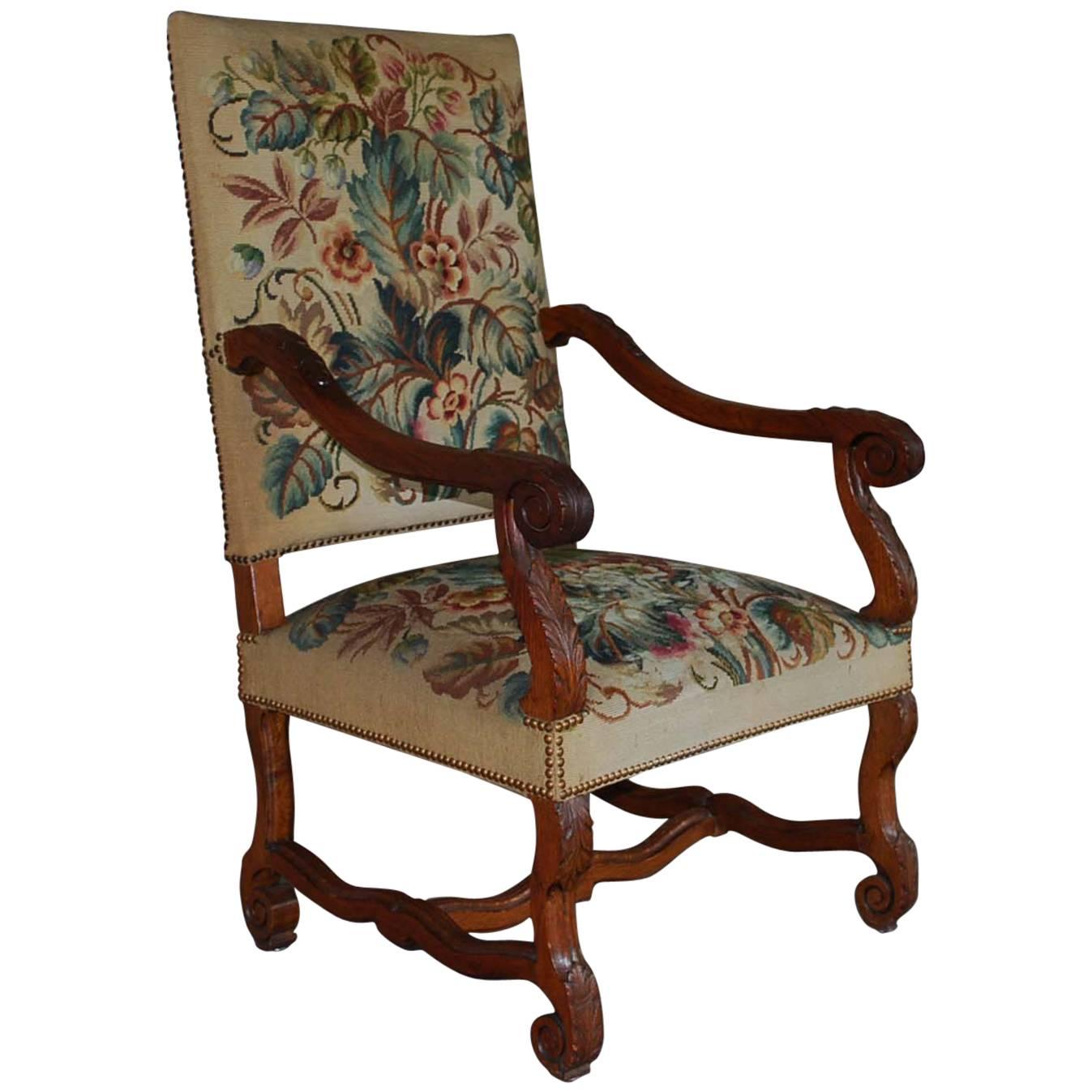 Late 19th Century Parlor Chair With Needlework Upholstery For Sale
