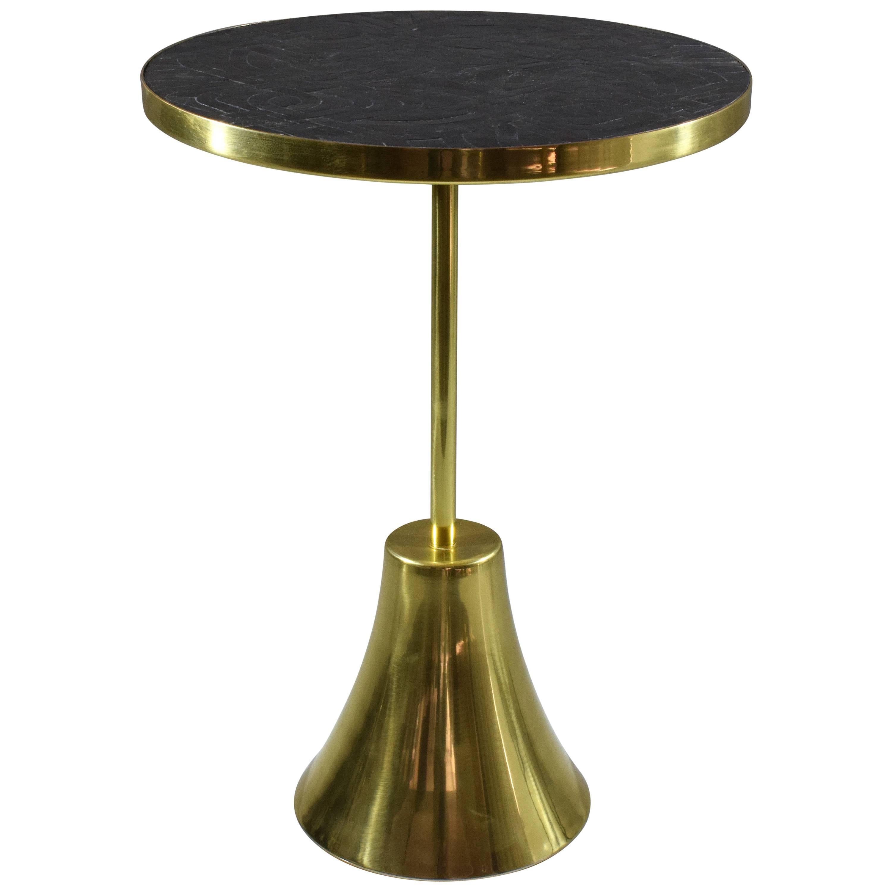 Zel-Ora Contemporary Brass Mosaic Side Table, Flow Collection