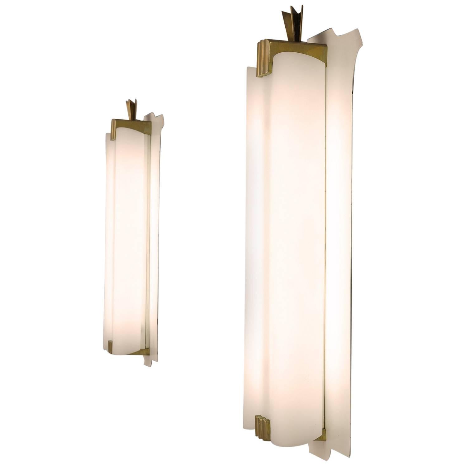 Pair of Large Wall Lights with Brass