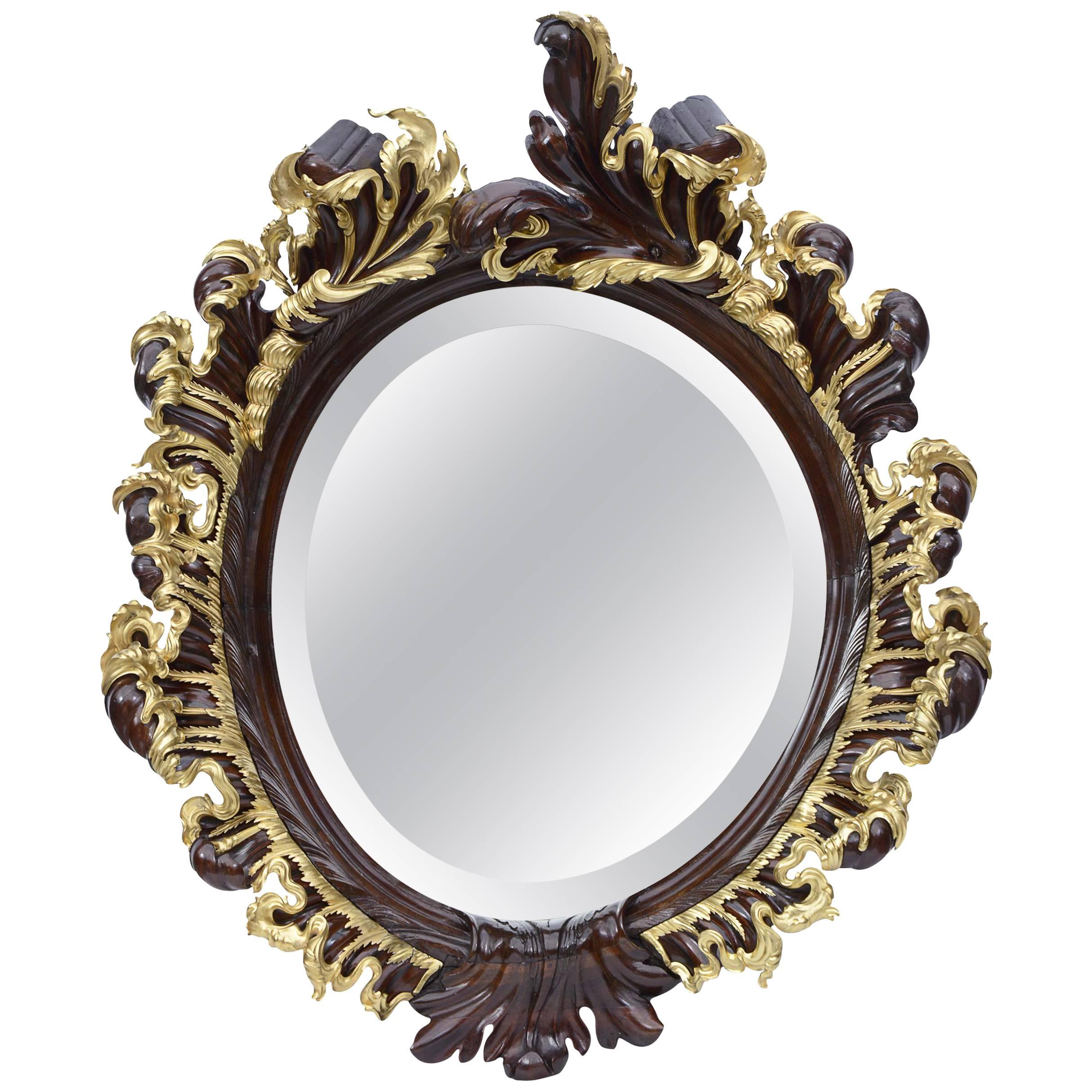 Portuguese Mirror in Rosewood and Gilded Bronze, 19th Century For Sale