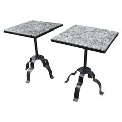 Pair of Wrought Iron & Granite Occasional Tables