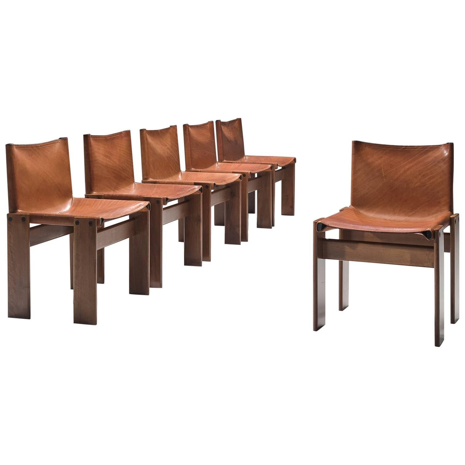 Afra & Tobia Scarpa Set of Six Monk Chairs in Cognac Leather
