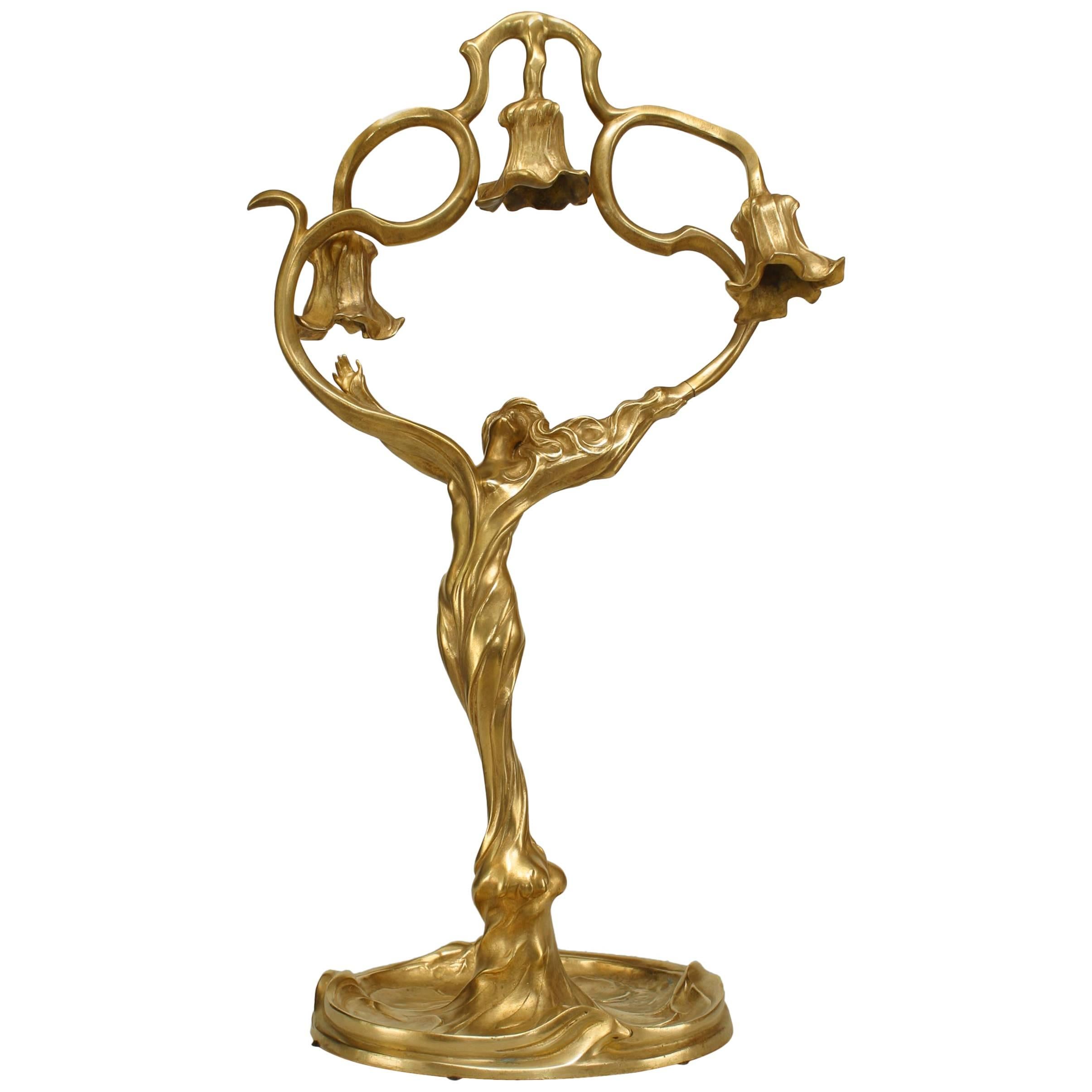 French Art Nouveau Delal Figural Table Lamp For Sale