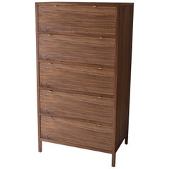 Laska Dresser, Figured Walnut, Six Drawers, Brass Pulls, Customizable
