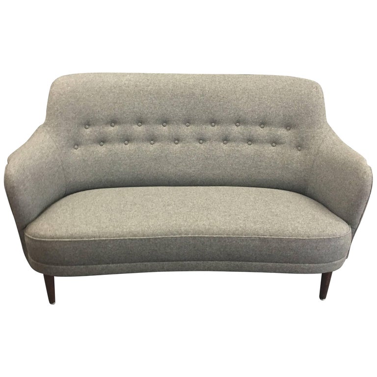 Two-Seat Sofa in New Grey Wool Upholstery Named 'Samas' by Carl Malmsten For Sale