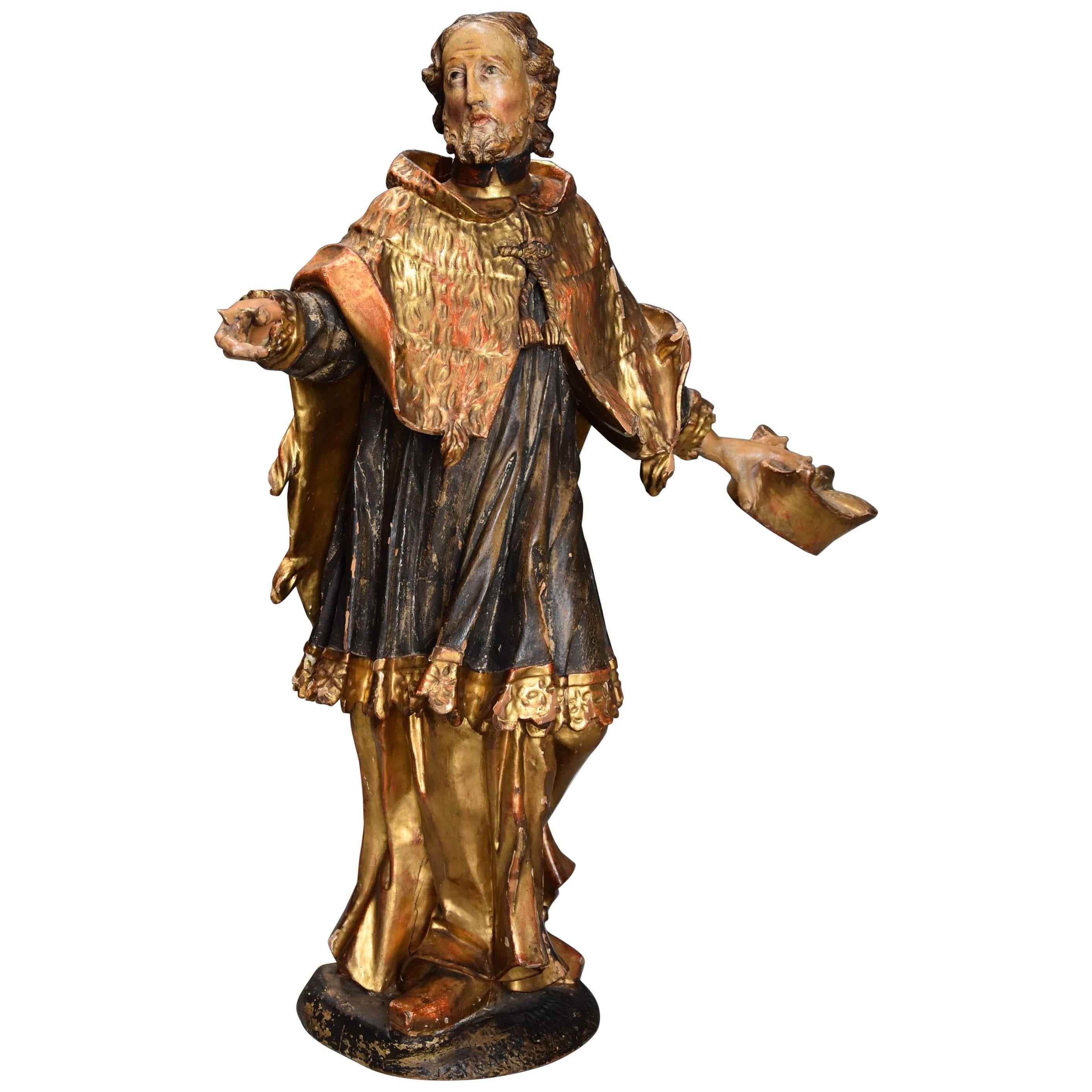 18th Century Superbly Carved Polychrome and Gilt Figure of Saint Peter For Sale