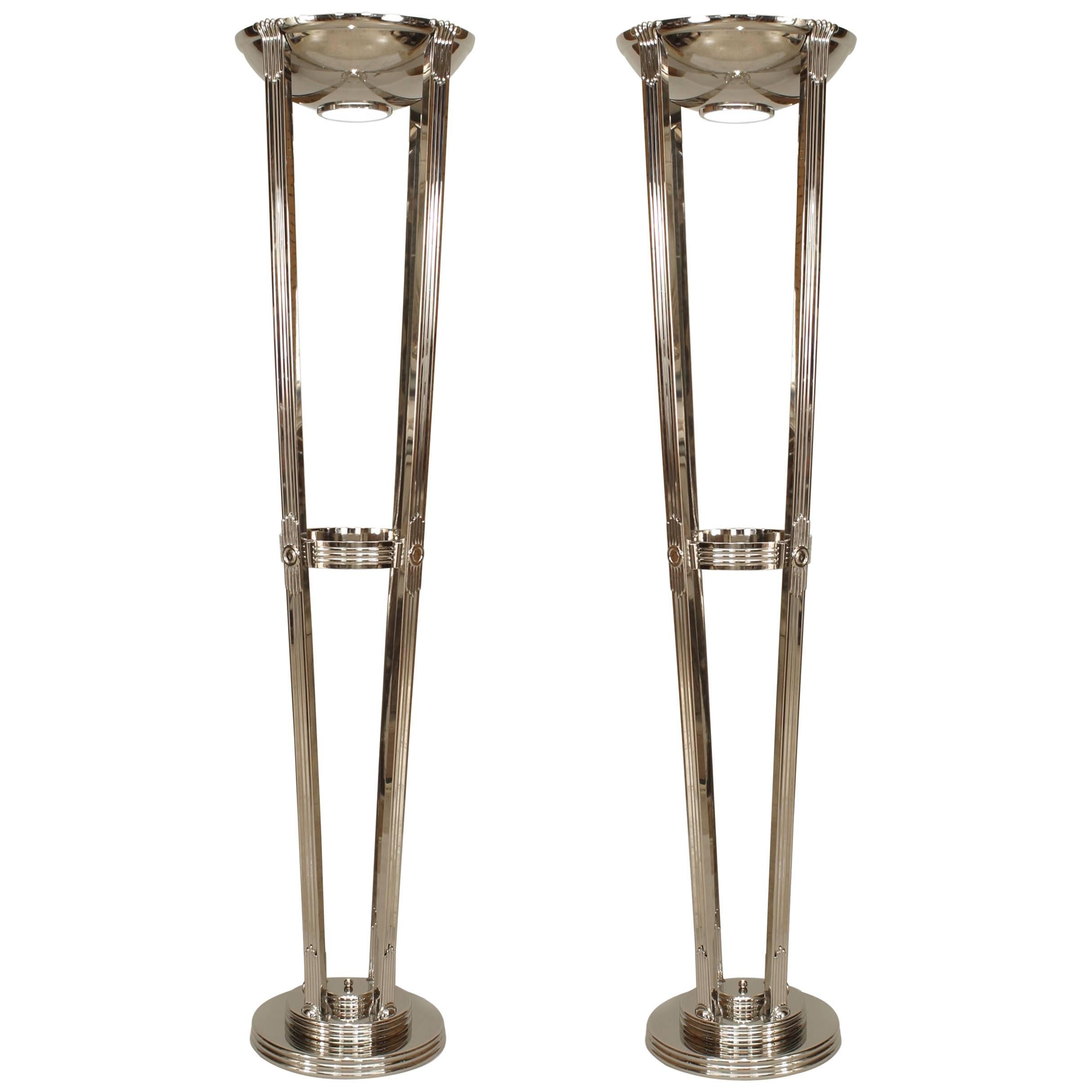 French Art Deco Style Chrome Floor Lamps 