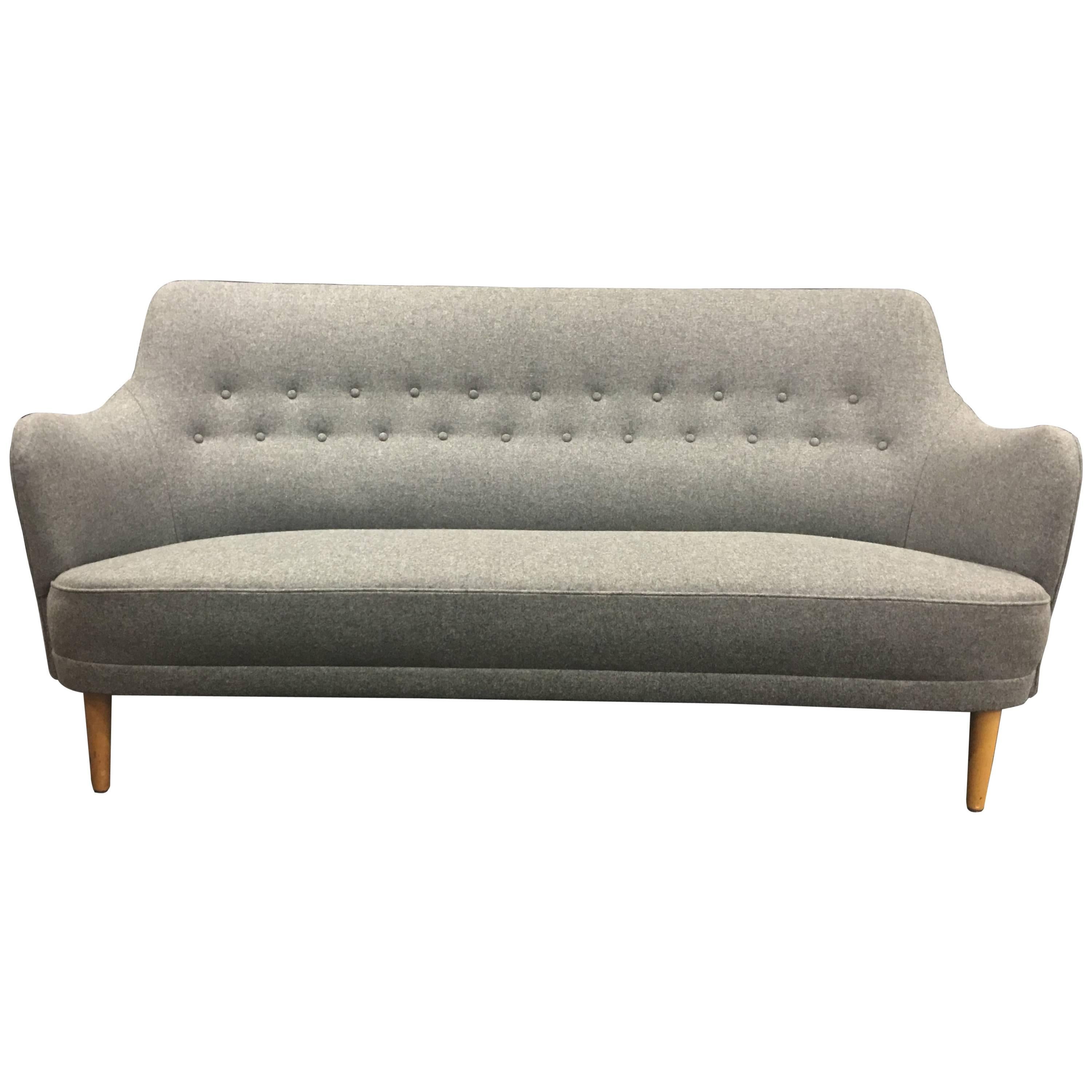 Three-Seat Sofa by Carl Malmsten for OH Sjogren in Fresh New Grey Wool