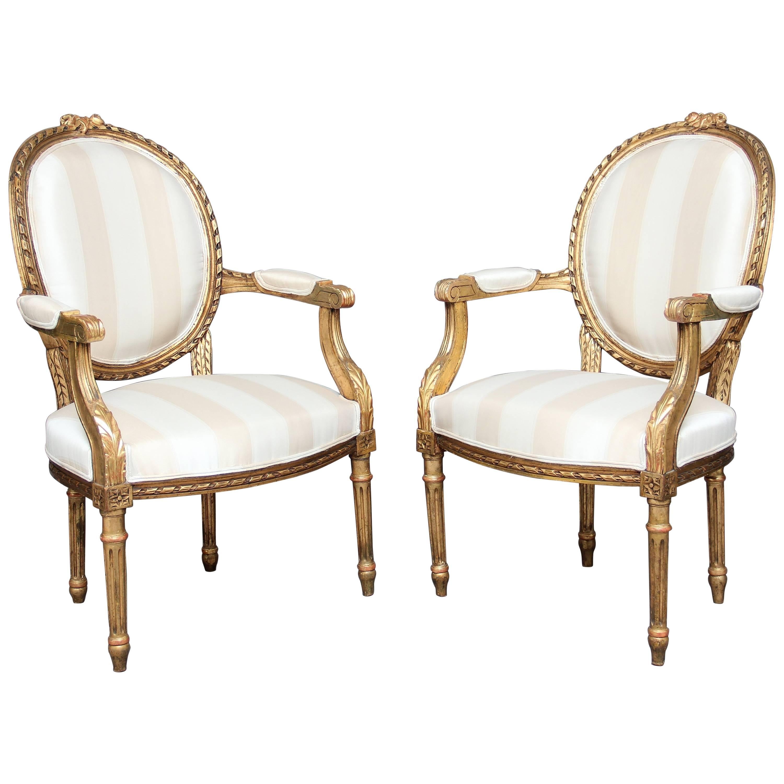 Pair of 19th Century Giltwood and Carved Armchairs