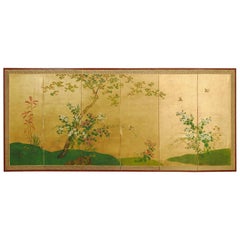 Japanese Six-Panel Byobu Screen Spring Floral and Fauna