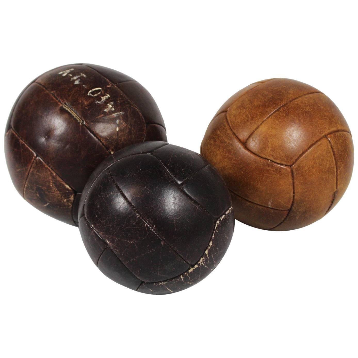 1960s Set of Three Leather Gym Balls