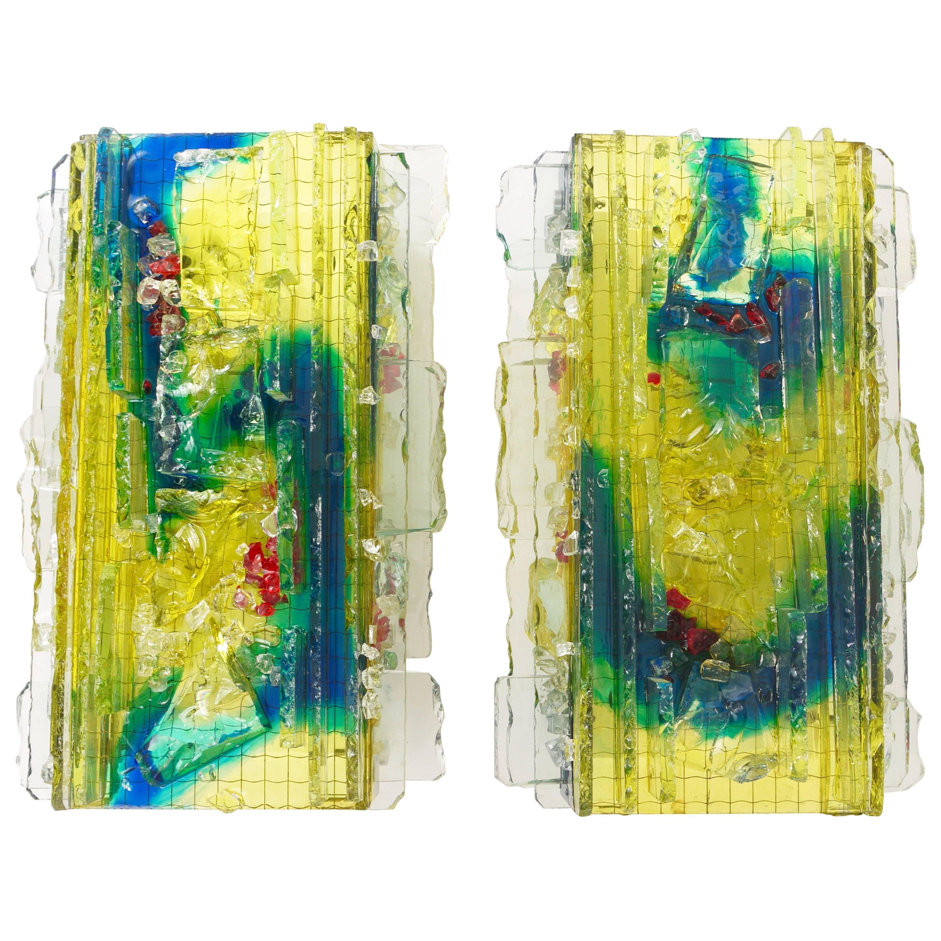 Pair ‚Chartres‘ Art Glass Sconces by A. Lankhorst for RAAK Amsterdam, 1960s