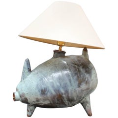 Mid-century Porcine Ceramic Table Lamp with Verdigris Matte Glaze, circa 1960s