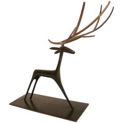 Antique Patinated Bronze Sculpture of a Deer by Hagenauer