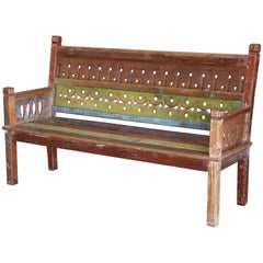 1930s Heavy Handcrafted Solid Teak Wood Bench from a Dutch Colonial Farm