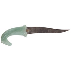 1930s Water Quenched Double Edged Damascened Dagger with Indian Jade Hilt