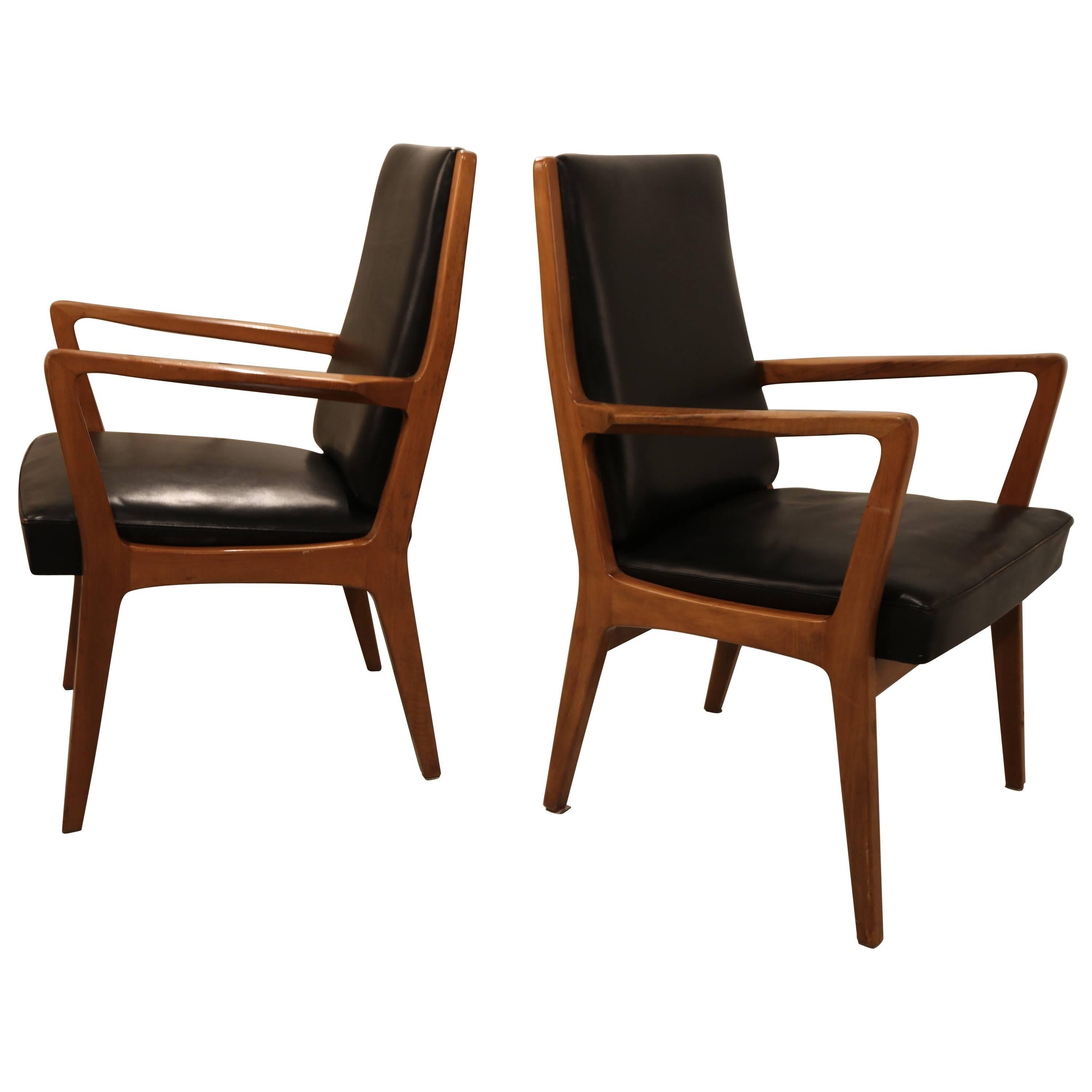 Pair of Leather Scandinavian Style Design Side Chairs For Sale