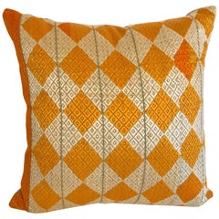 Custom Pillow Cut from a Vintage Silk Phulkari Bagh Wedding Shawl, Punjab, India