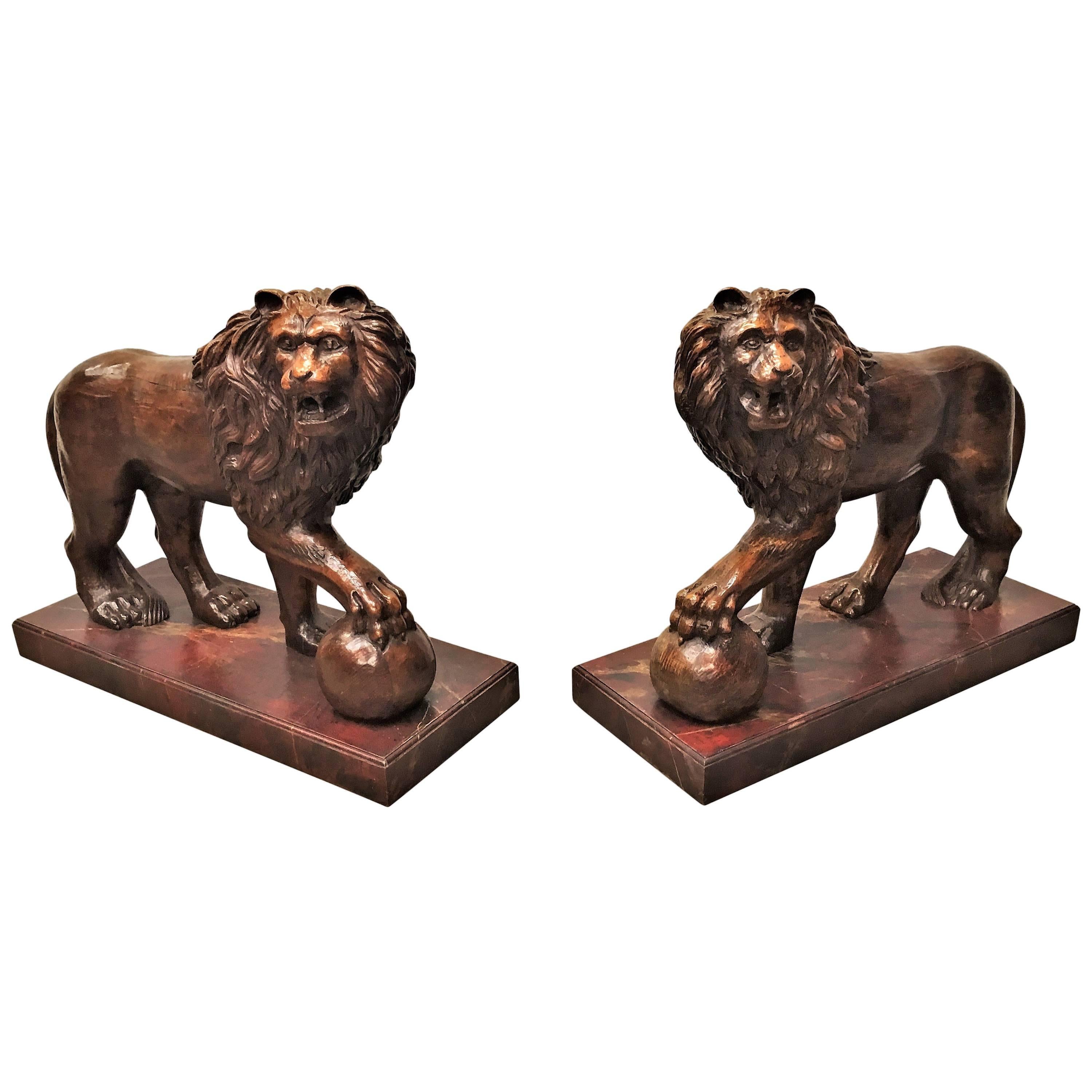 Pair of Carved Medici Lions, of Monumental Proportions, 19th Century For Sale