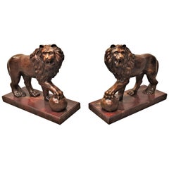 Pair of Carved Medici Lions, of Monumental Proportions, 19th Century