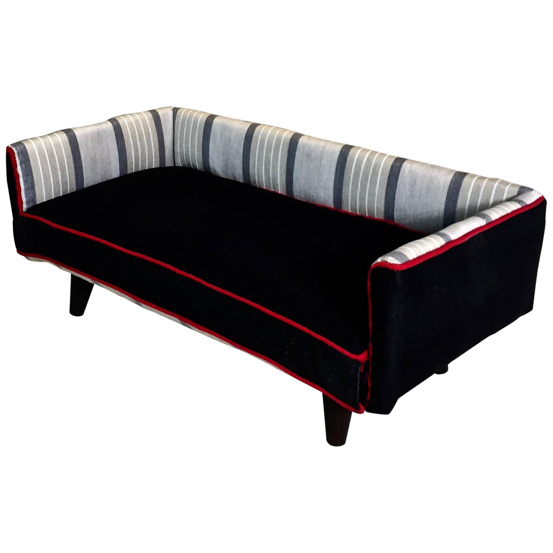 Black Denim and Stripe Midcentury Dogbed For Sale