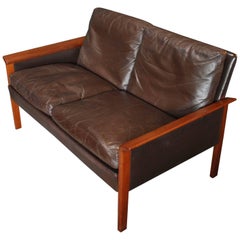 Hans Olsen Sofa, Leather Two-Seat, C.S Mobler at 1stDibs