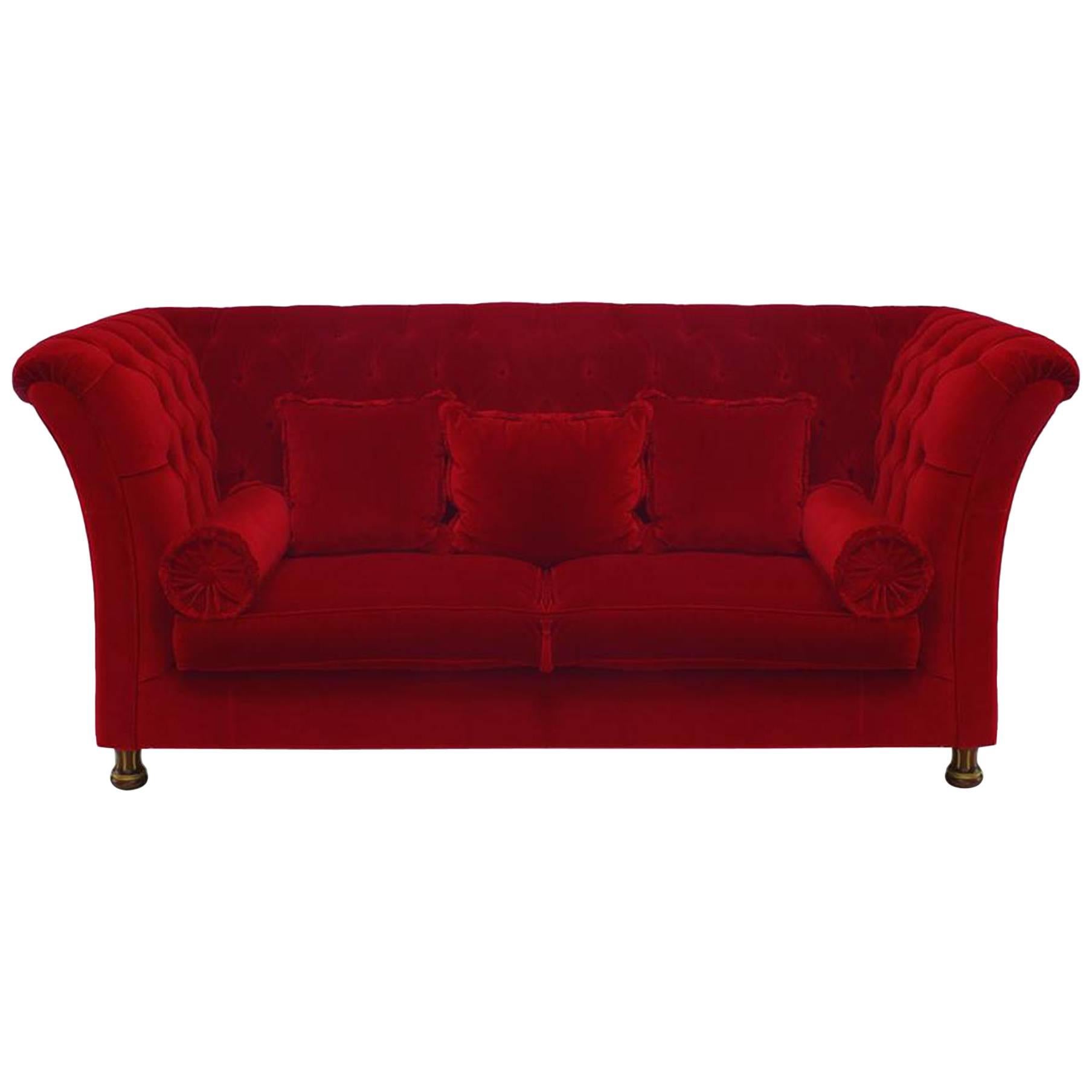 French Victorian Red Tufted Velvet Settee