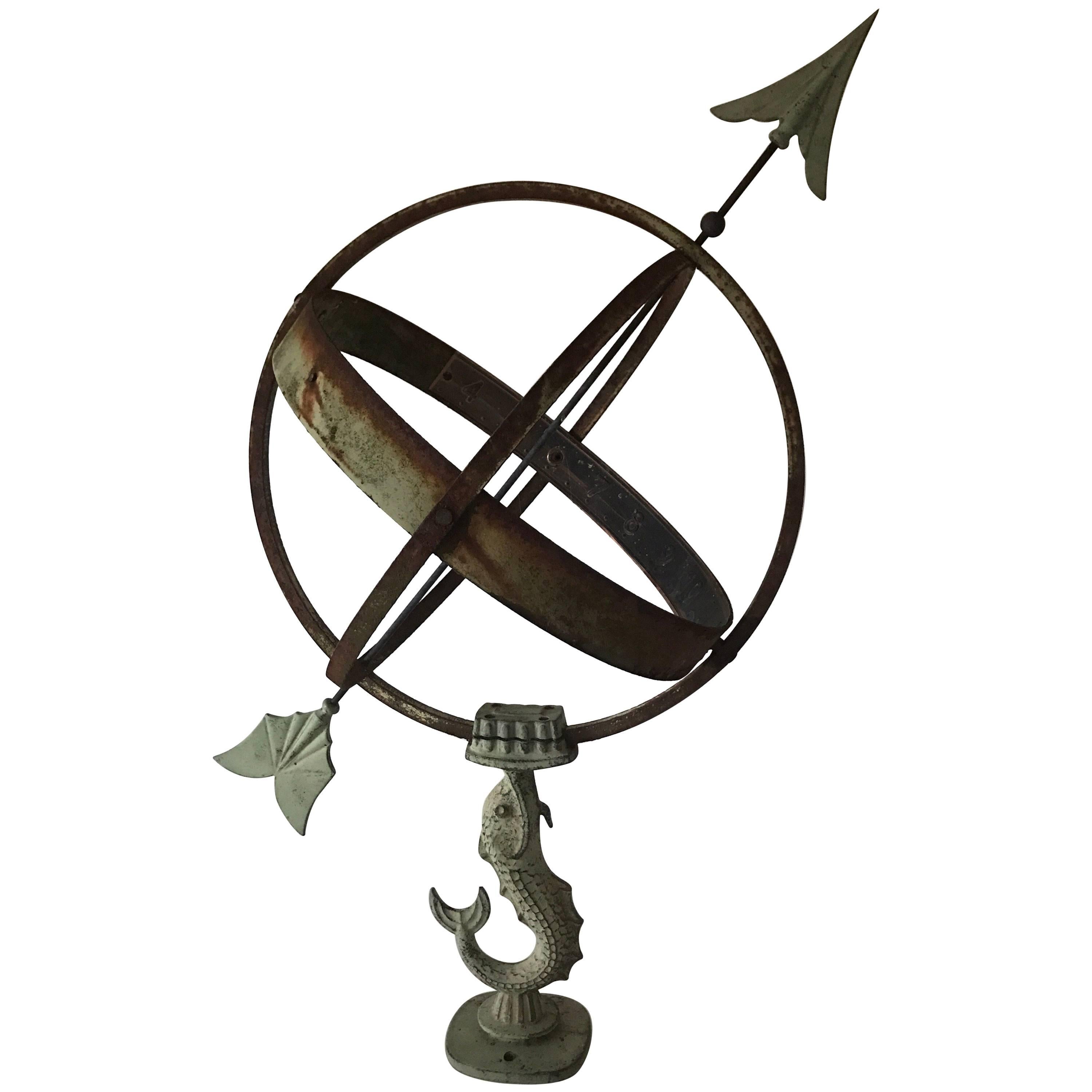 Large Swedish Mid-20th Century Wrought Iron and Copper Garden Sundial