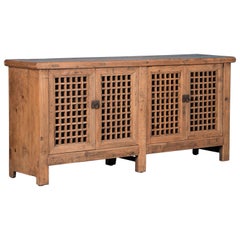 Antique Chinese Pine Sideboard with Lattice Work Doors