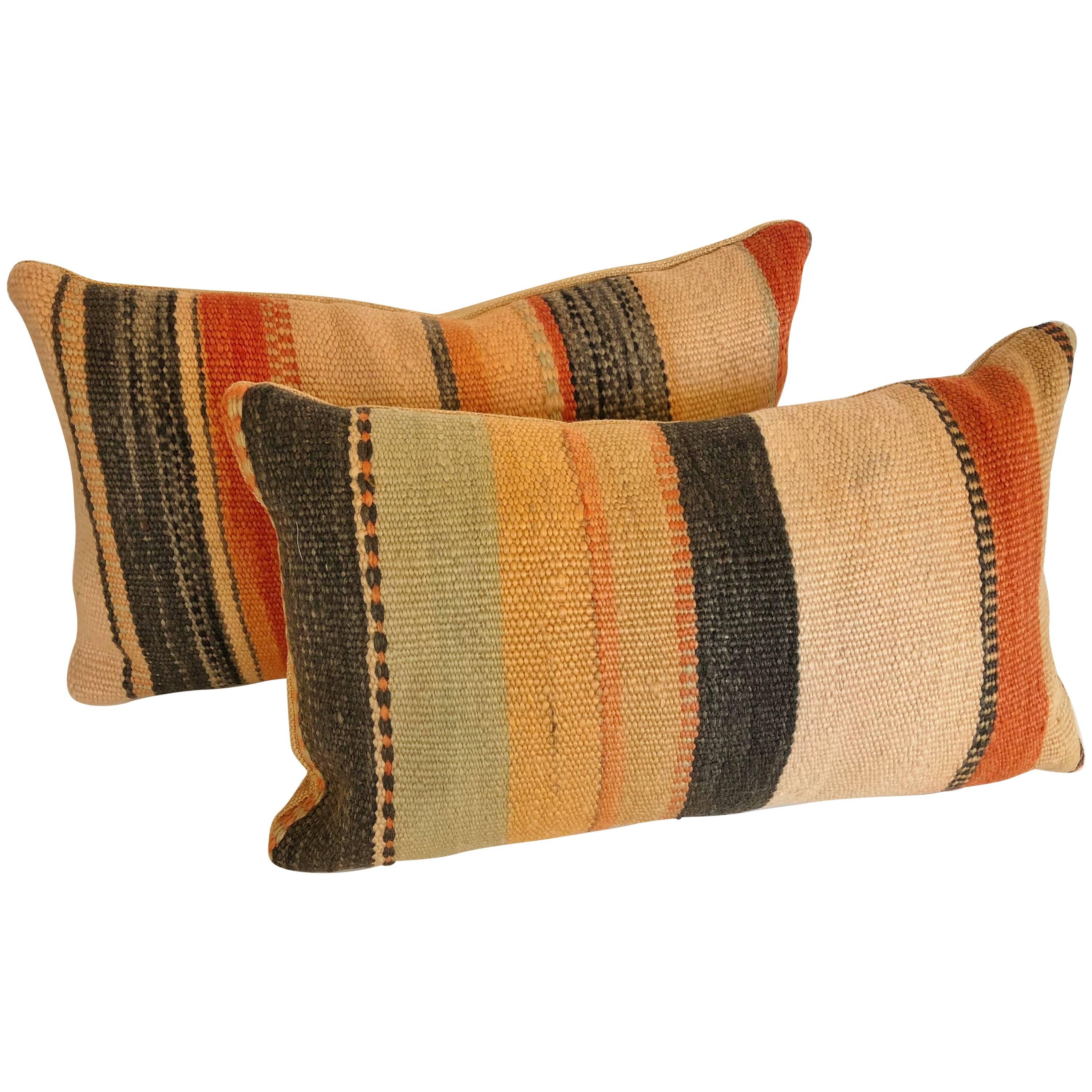 Pair of Custom Moroccan Pillows Cut from a  Hand Loomed Wool Berber Rug