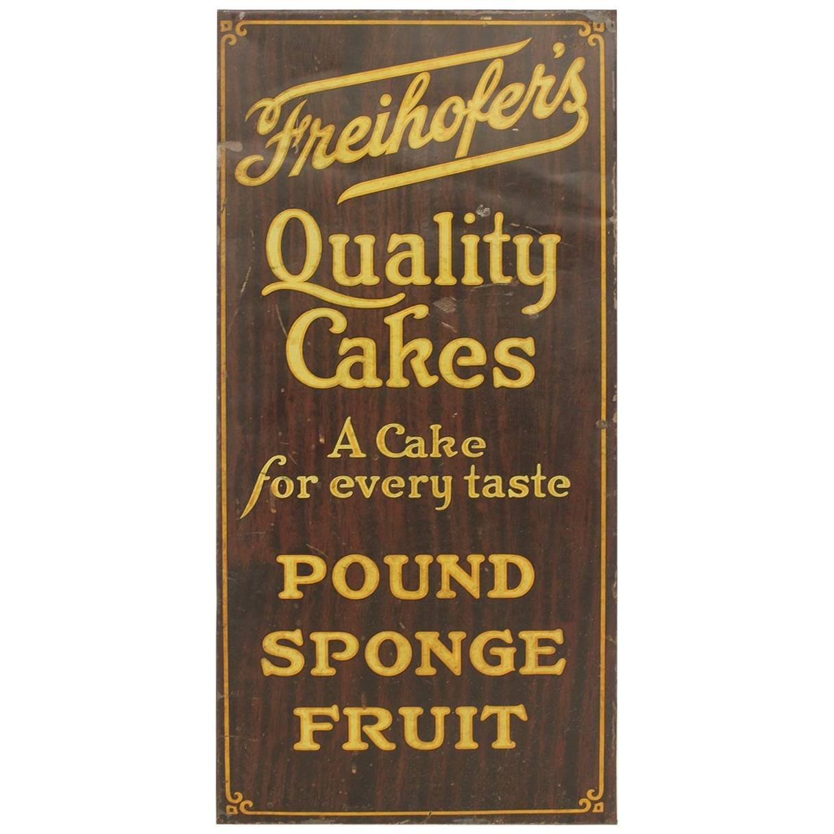 1900s Tin Advertising Sign "Freihofer's Quality Cakes" For Sale