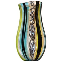 Afro Celotto 1990 Schwarz Grün Aqua Blau Kristall Murano Glas Groß Modern Vase