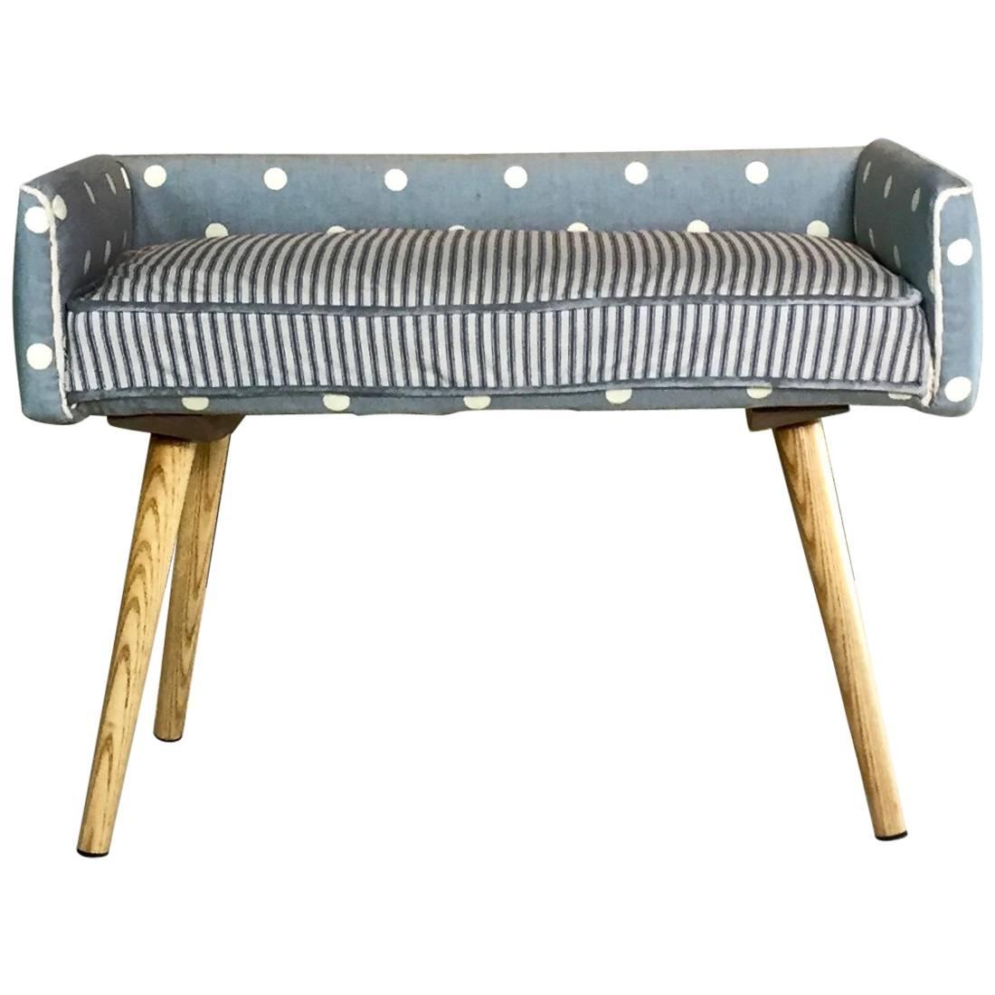 Baby Blue Polka Dot Vanity-Sized Stool For Sale