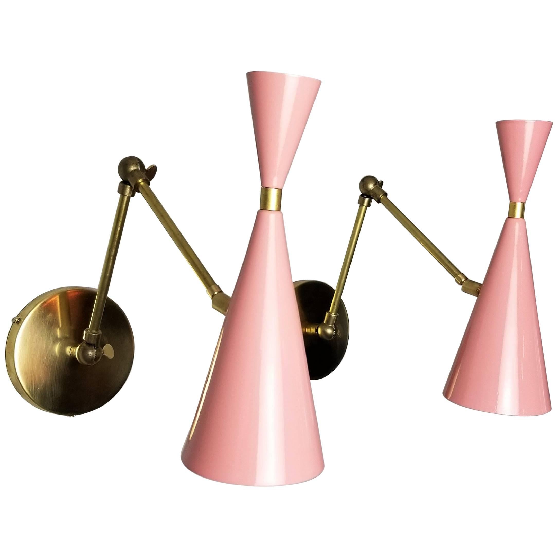 Italian Modern Brass & Pale Pink Enamel Monolith Reading Lamp Blueprint Lighting For Sale