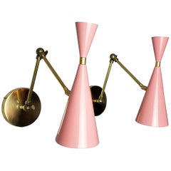 Italian Modern Brass & Pale Pink Enamel Monolith Reading Lamp Blueprint Lighting