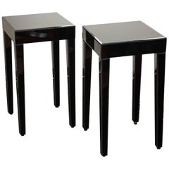 Pair of Beveled Black Glass Drink Tables
