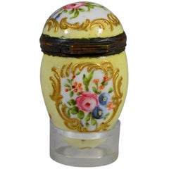 Battersea Bilston English Yellow-Ground Box in Form of an Egg, circa 1775-1785