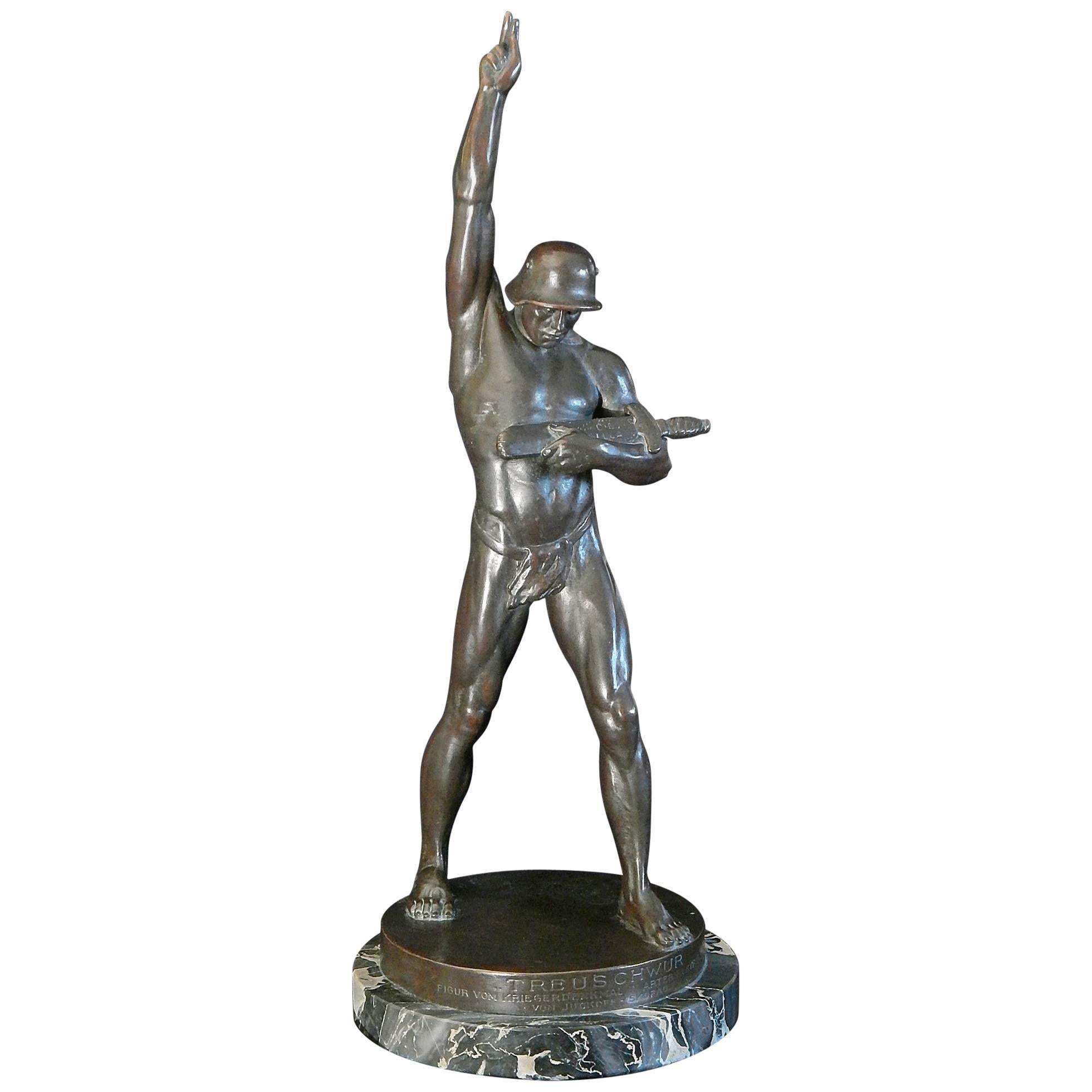 "Oath of Loyalty, " Weimar Republic Sculpture of Nude Soldier, Very Rare, 1925