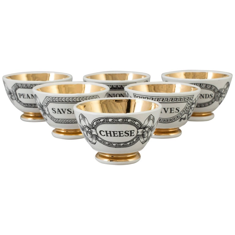 Piero Fornasetti Set of Six Bar Snack Bowls or Appetizer Bowls, 1960s