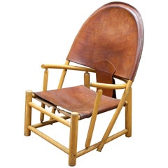 Vintage Italian Leather Sling Chair Rustic Mid-Century Alps Cabin Ski Chalet Hoop Lounge