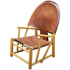 Italienisches Leder Sling Chair Rustic Mid-Century Alpen Hütte Ski Chalet Hoop Lounge