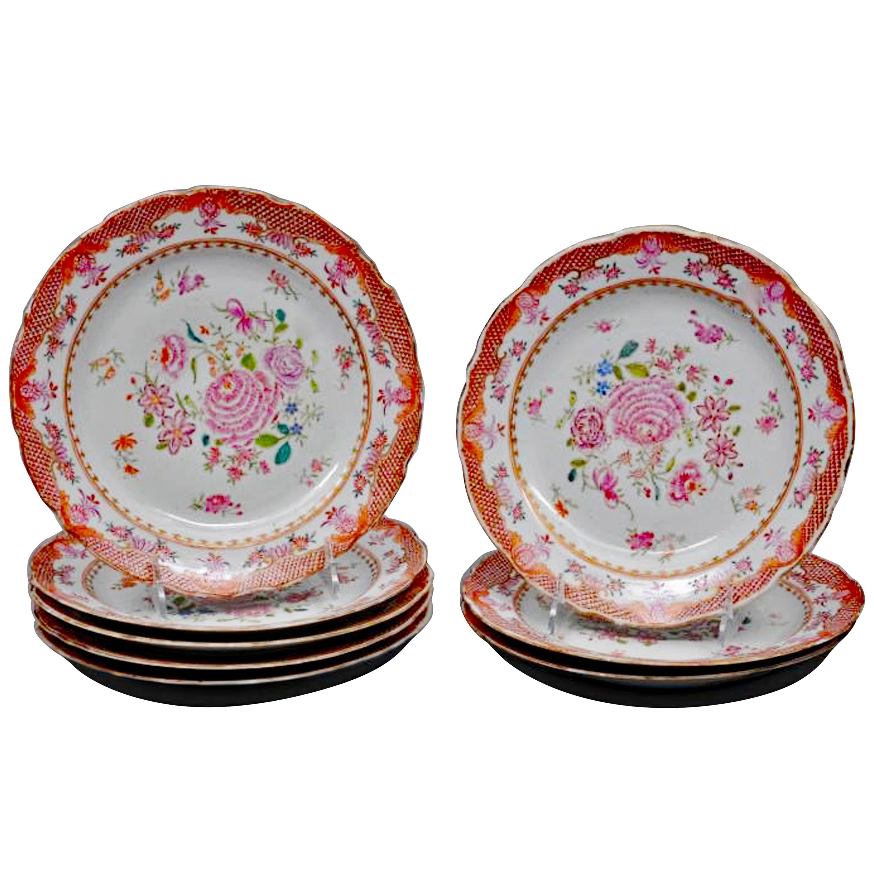 Chinese Export Famille Rose Set of 16 Plates, circa 1775-1785