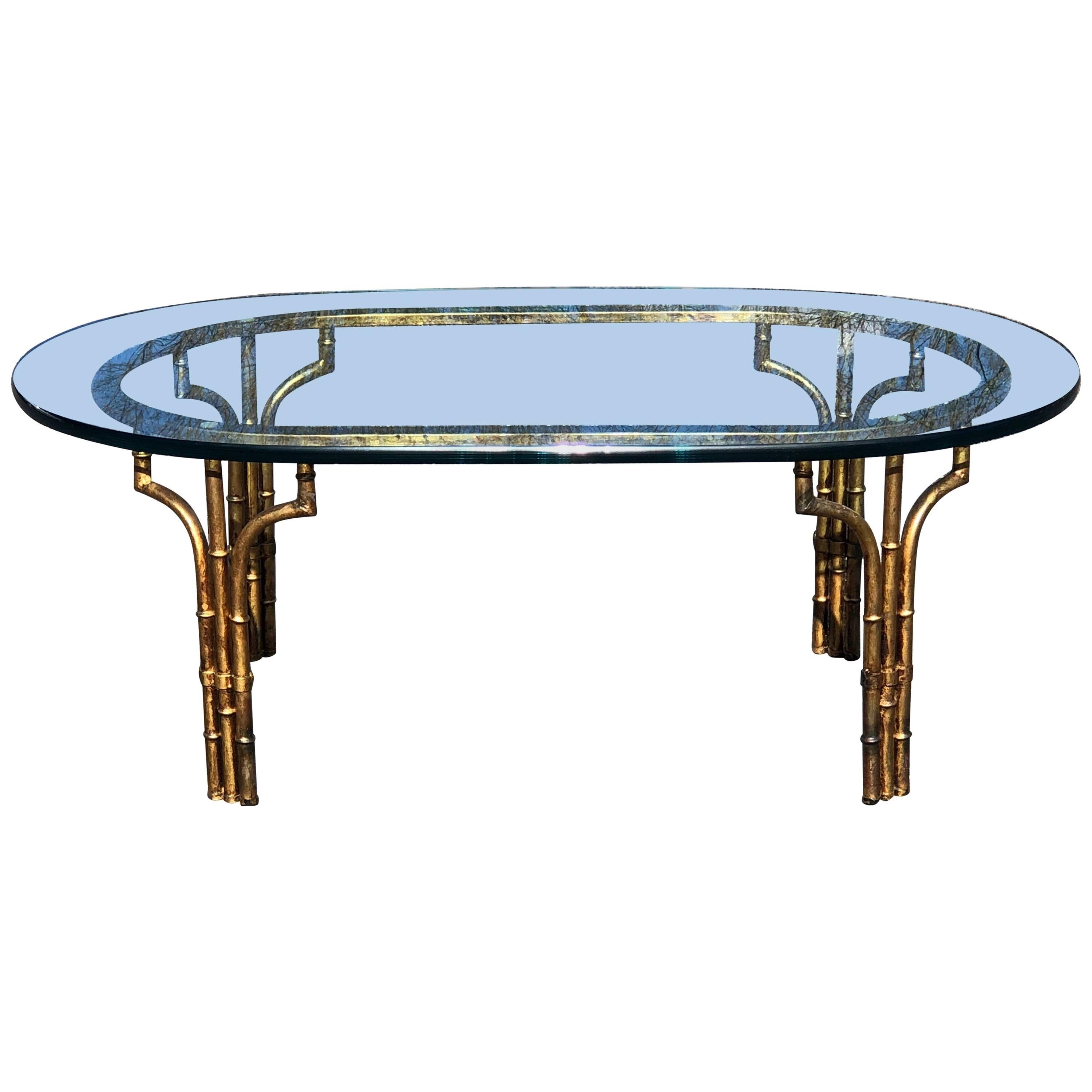 Gilt Faux Bamboo Oval Coffee Table For Sale