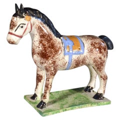 Antique Newcastle Prattware Pottery Horse, Attributed to St. Anthony Pottery